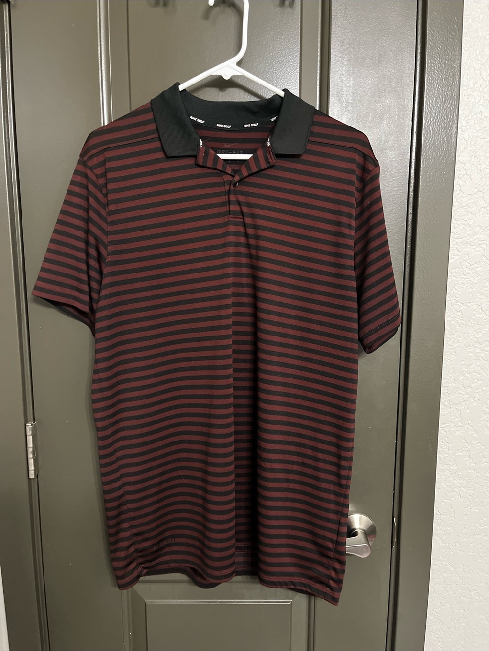 Nike Men's Black & Burgundy Striped Golf Polo